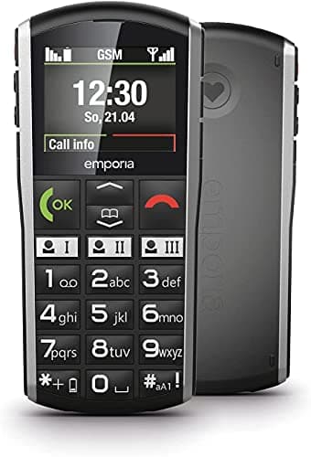 Emporia Eenvoud: mobiele telefoon voor senioren, hoog volume, 2 inch kleurendisplay, grote toetsen, SOS-knop, oplaadstation, M4/T4 compatibel met hoortoestellen, zwart (Italië)