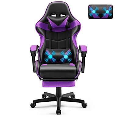 Soontrans Gamingstoel, massagestoel met voetensteun, ergonomische gaming-stoel met hoofdsteun, massage-lendenkussen, gevoerde gamingstoel, gamestoel voor gaming, Livesteam Playstation (lila)