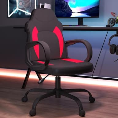 AnyGod Ergonomische gamingstoel, bureaustoel met geïntegreerde lendensteun, in hoogte verstelbaar, maximale belasting 136 kg, voor volwassenen en jongeren, rood/zwart