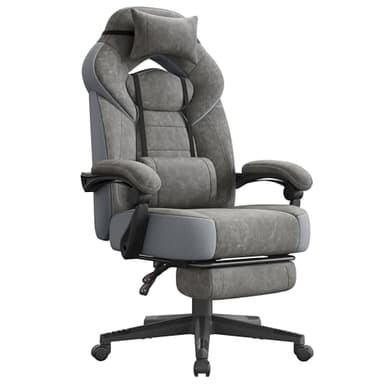 SONGMICS Gamingstoel, bureaustoel, ergonomisch design, met voetensteun, verstelbare hoofdsteun, lendensteun, 150 kg draagkracht, leigrijs OBG077G01