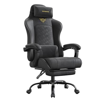 SONGMICS Gamingstoel, bureaustoel, ergonomisch, gamingstoel, zitkussen met veren, voetensteun, armleuningen met synchrone mechanisme, inktzwart OBG079B01