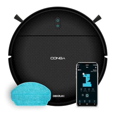 Cecotec Stofzuigerrobot met gyroscopische navigatie en Conga M10 X-Treme-app. 2000 Pa, vegen, stofzuigen, vegen en dweilen, 120 minuten looptijd, valsensoren en 2 borstels